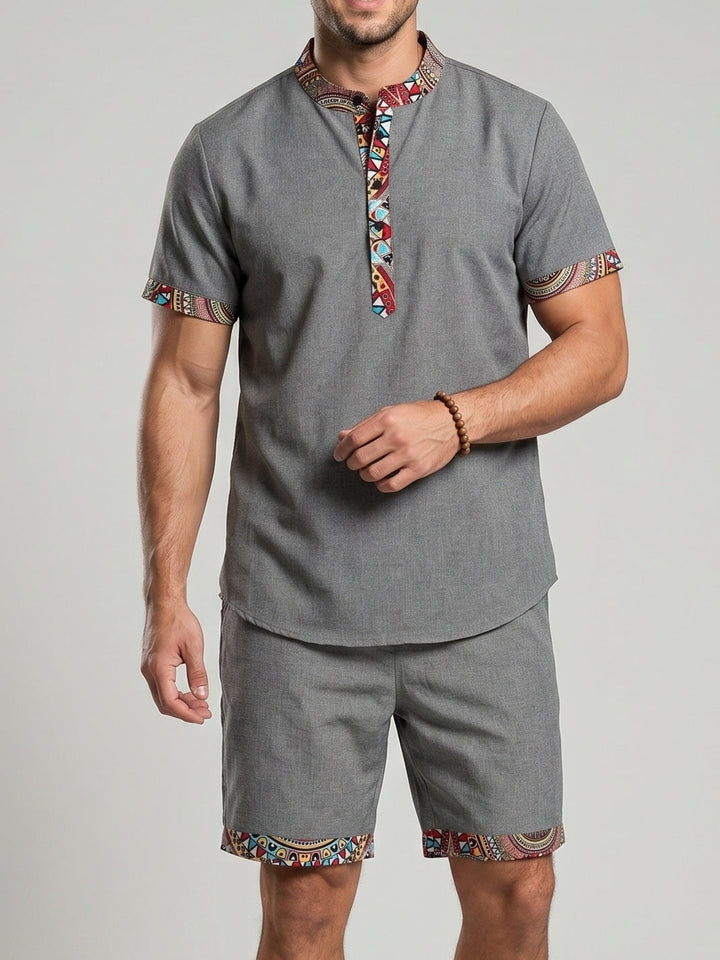 Tenue haut et short gris, vue portée de face