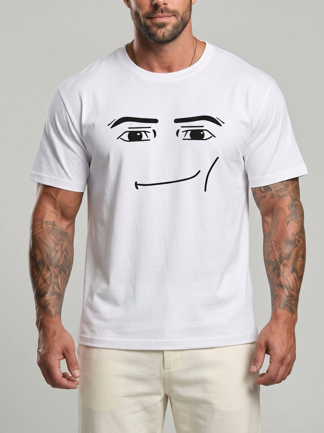 T-shirt imprimé à col rond blanc, vue portée de face