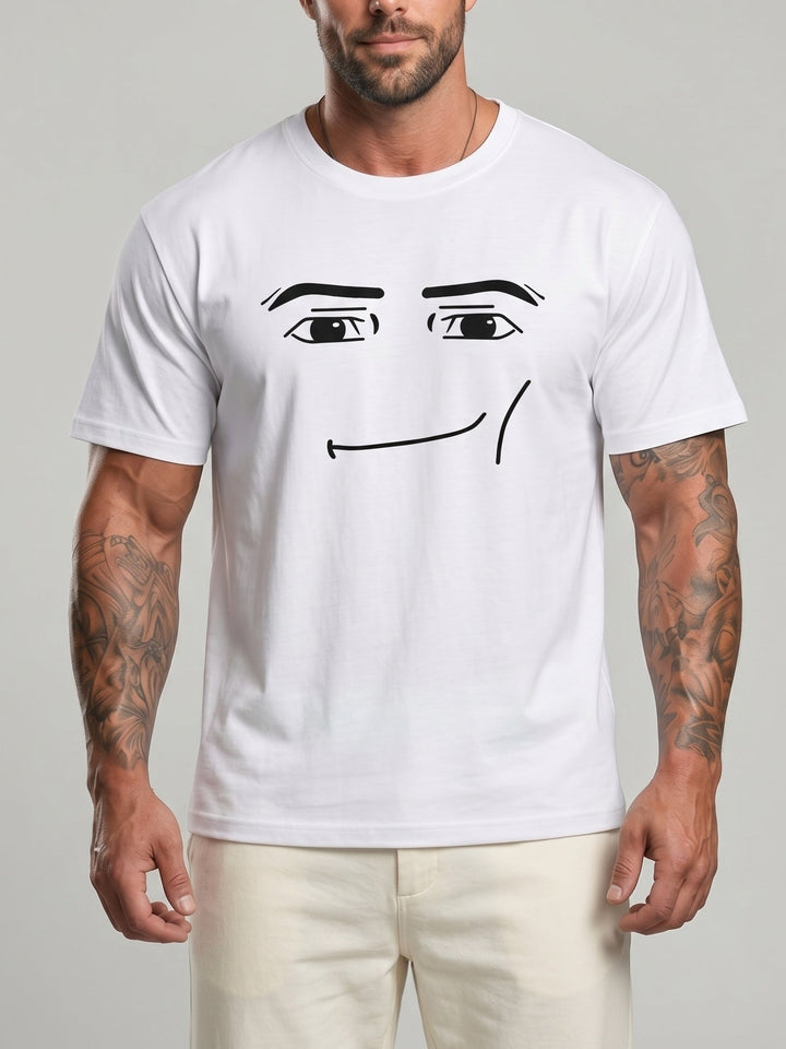 T-shirt imprimé à col rond blanc, vue portée de face