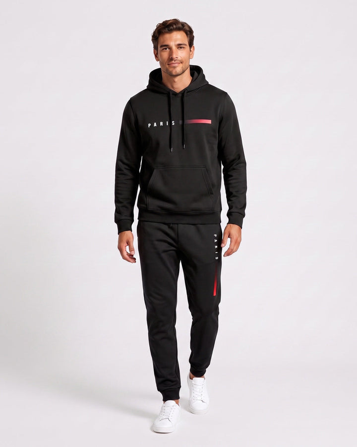 Ensemble sweat imprimé et jogging noir — vue de face