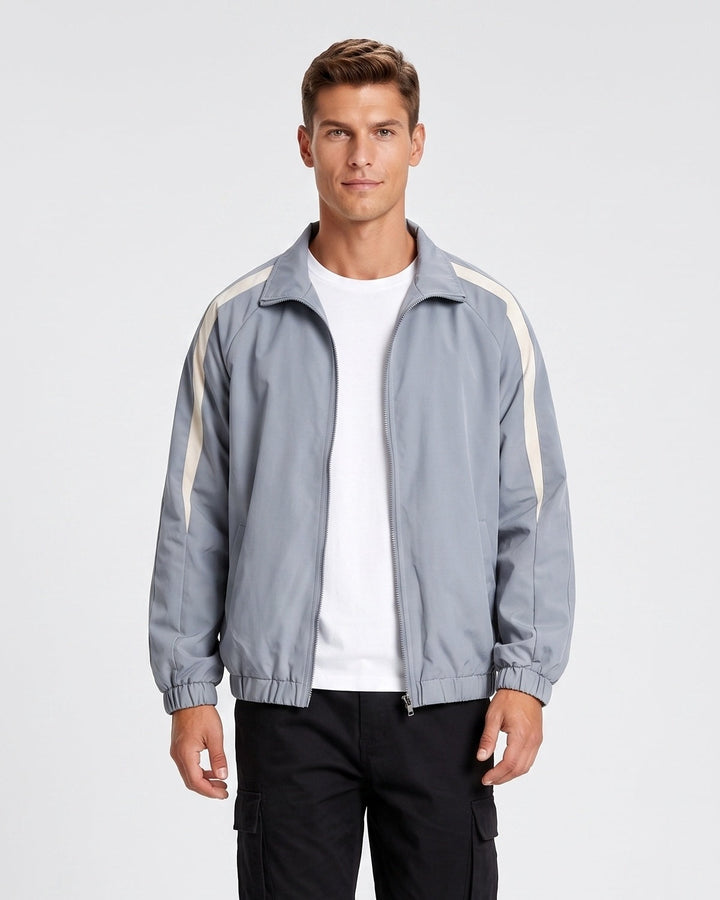 Veste zippée à bandes contrastées gris clair — vue de face