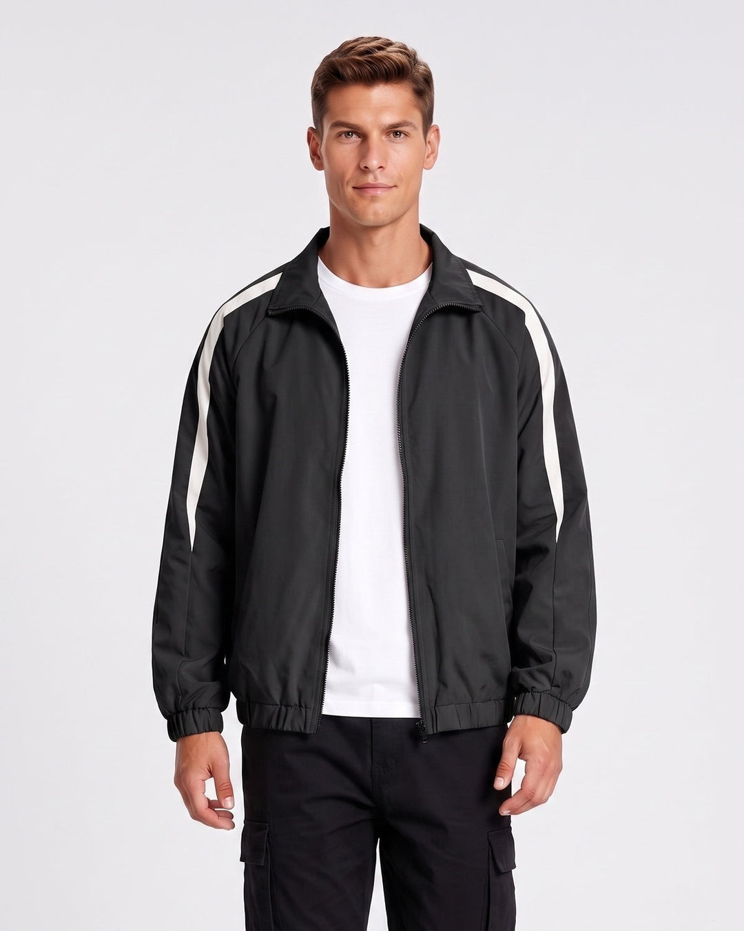 Veste zippée à bandes contrastées noire — vue de face