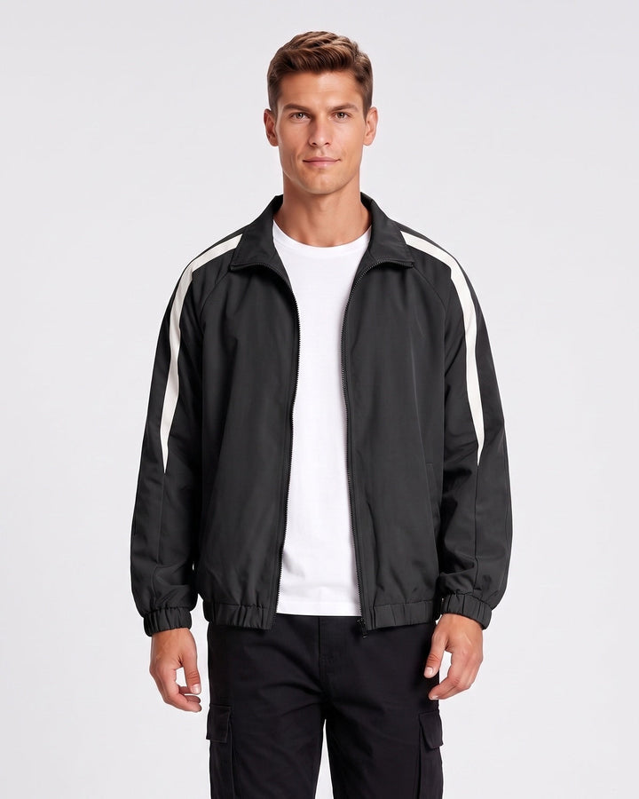 Veste zippée à bandes contrastées noire — vue de face