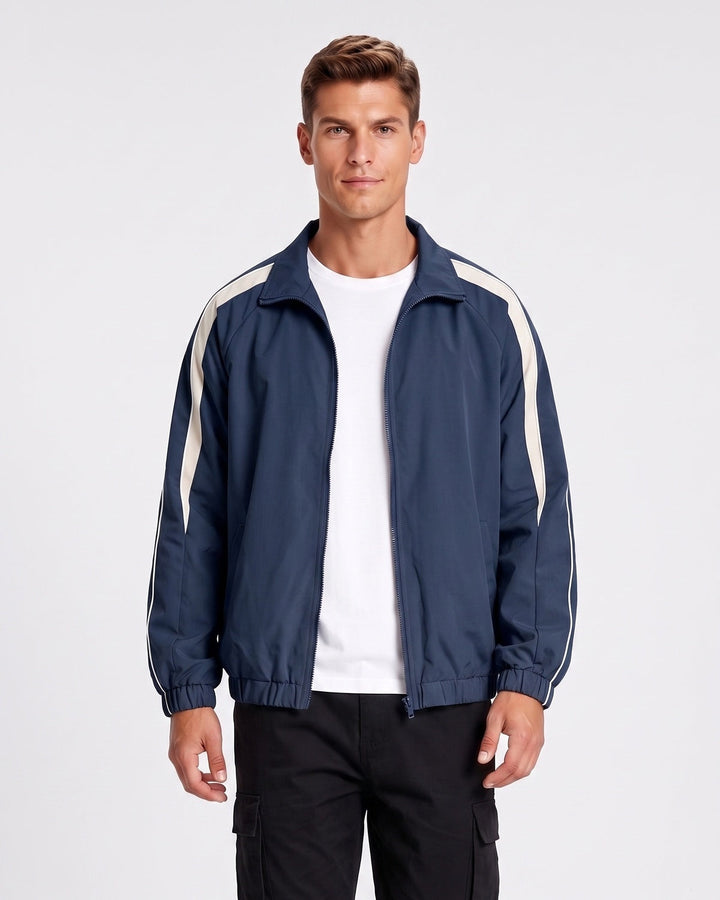 Veste zippée à bandes contrastées bleu marine — vue de face