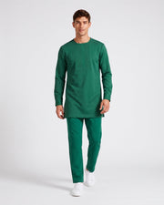 Ensemble haut long et pantalon vert — vue de face