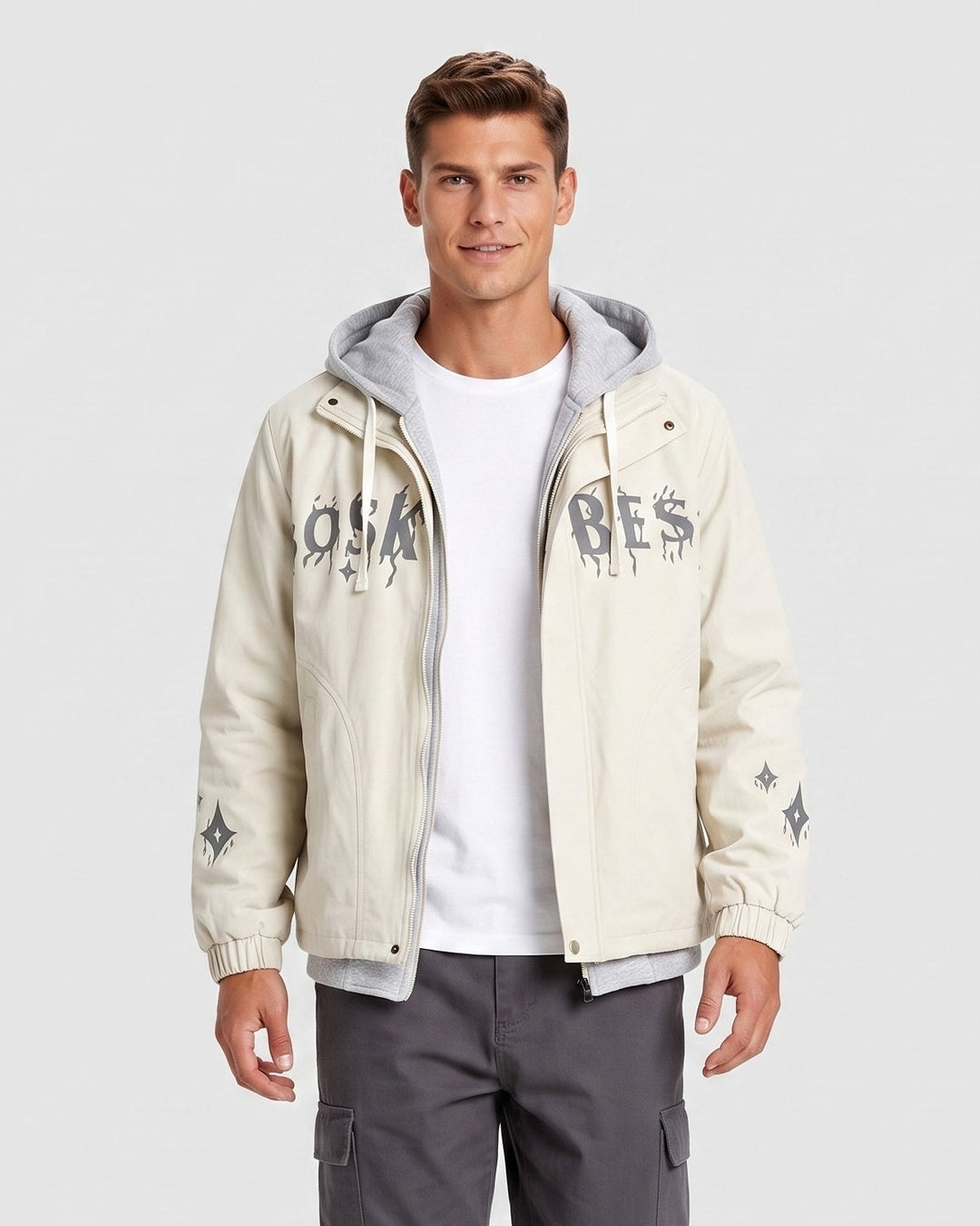 Veste à capuche contrastée beige — vue de face