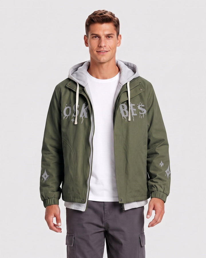 Veste à capuche contrastée vert militaire — vue de face