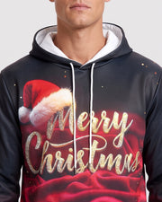 Ensemble sweat imprimé Noël — gros plan inscription Merry Christmas et bonnet de Père Noël