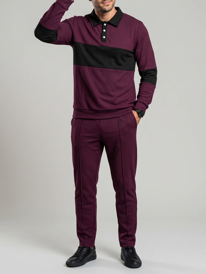 Tenue coordonnée texturée bordeaux, vue portée de face