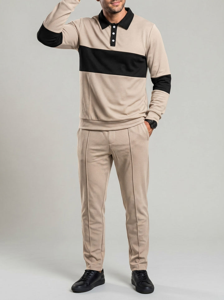 Tenue coordonnée texturée beige, vue portée de face