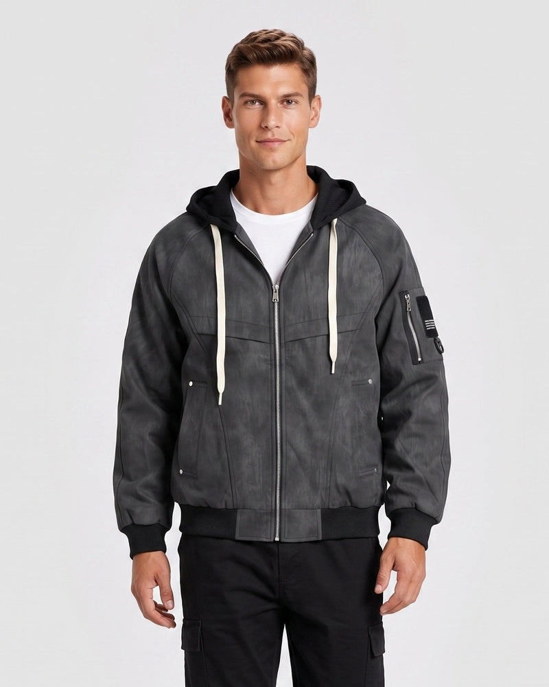 Veste à capuche zippée gris anthracite, vue portée de face