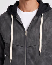 Veste à capuche zippée gris anthracite, gros plan de la capuche et du zip