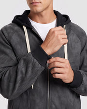 Veste à capuche zippée gris anthracite, détail du poignet côtelé