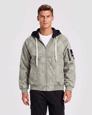 Veste à capuche zippée gris clair, vue portée de face