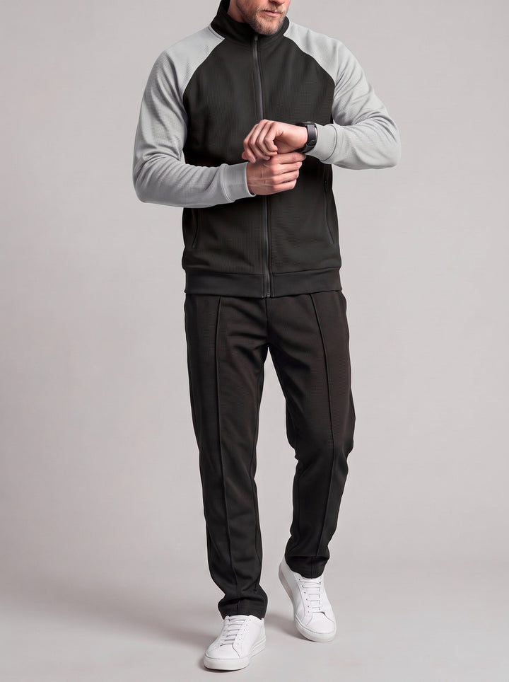 Ensemble veste à col montant et pantalon noir — vue de face
