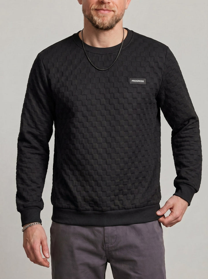 Sweat texturé à col rond noir — vue de face