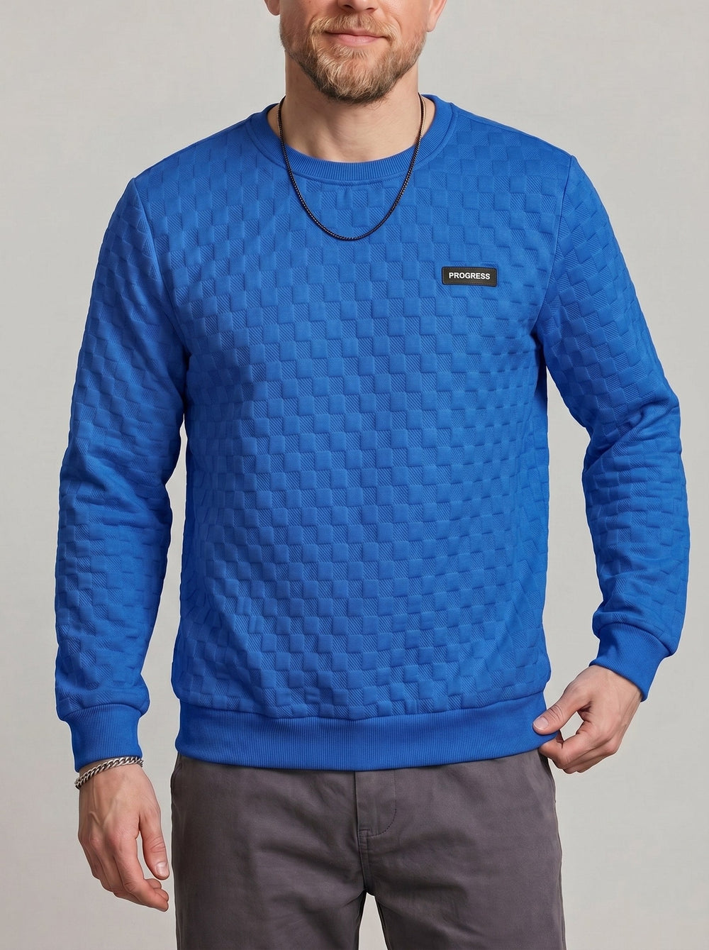 Sweat texturé à col rond bleu — vue de face