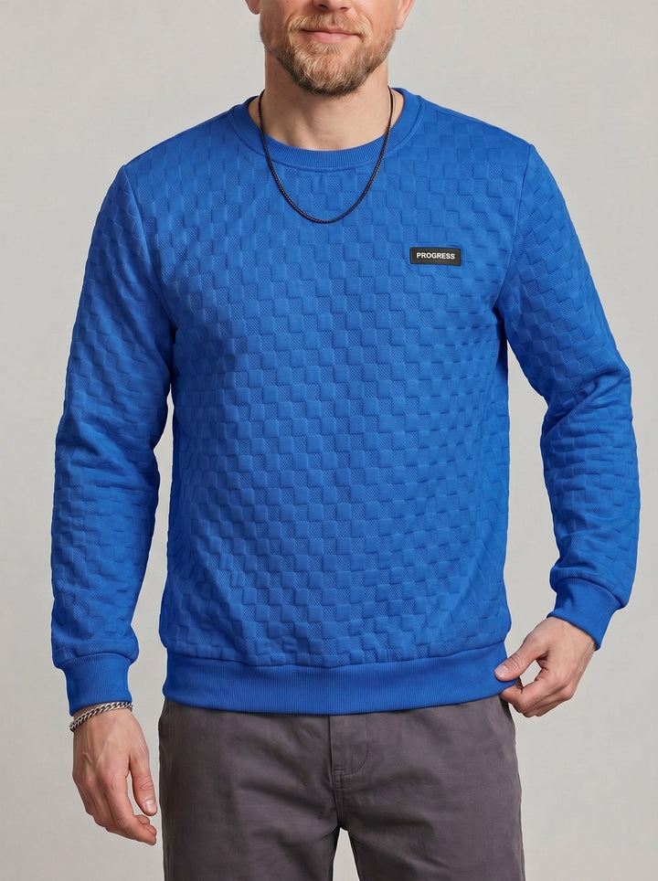 Sweat texturé à col rond bleu — vue de face