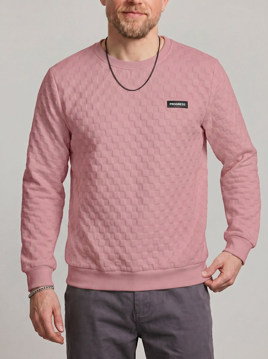 Sweat texturé à col rond rose — vue de face