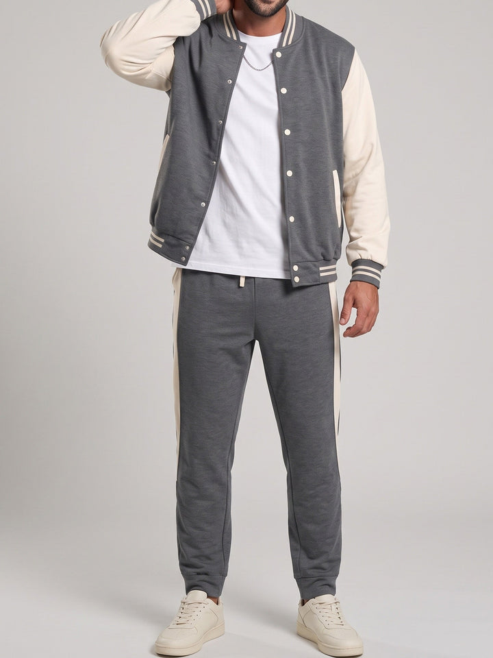 Ensemble blouson bicolore et pantalon gris — vue de face