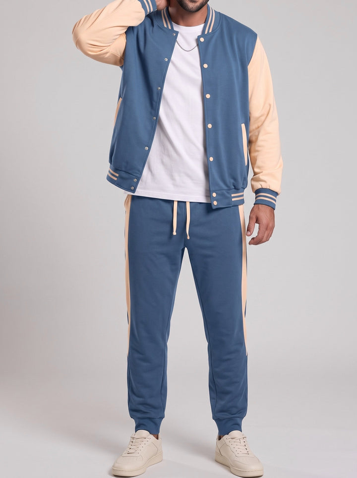 Ensemble blouson bicolore et pantalon bleu — vue de face