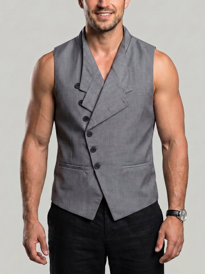 Gilet de costume boutonné gris — vue portée de face