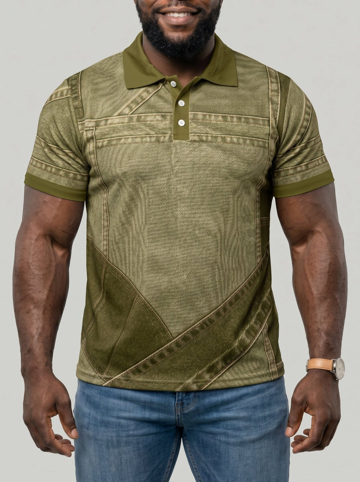 Polo imprimé effet denim, porté
