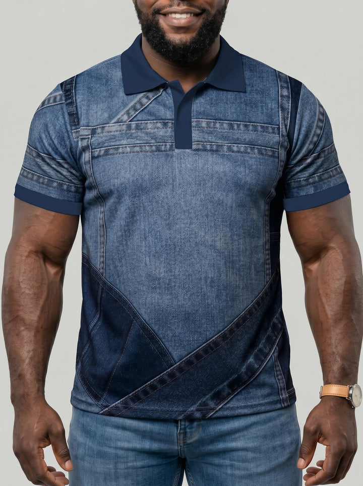 Polo imprimé effet denim, porté