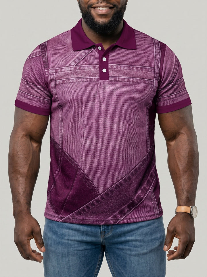 Polo imprimé effet denim, porté