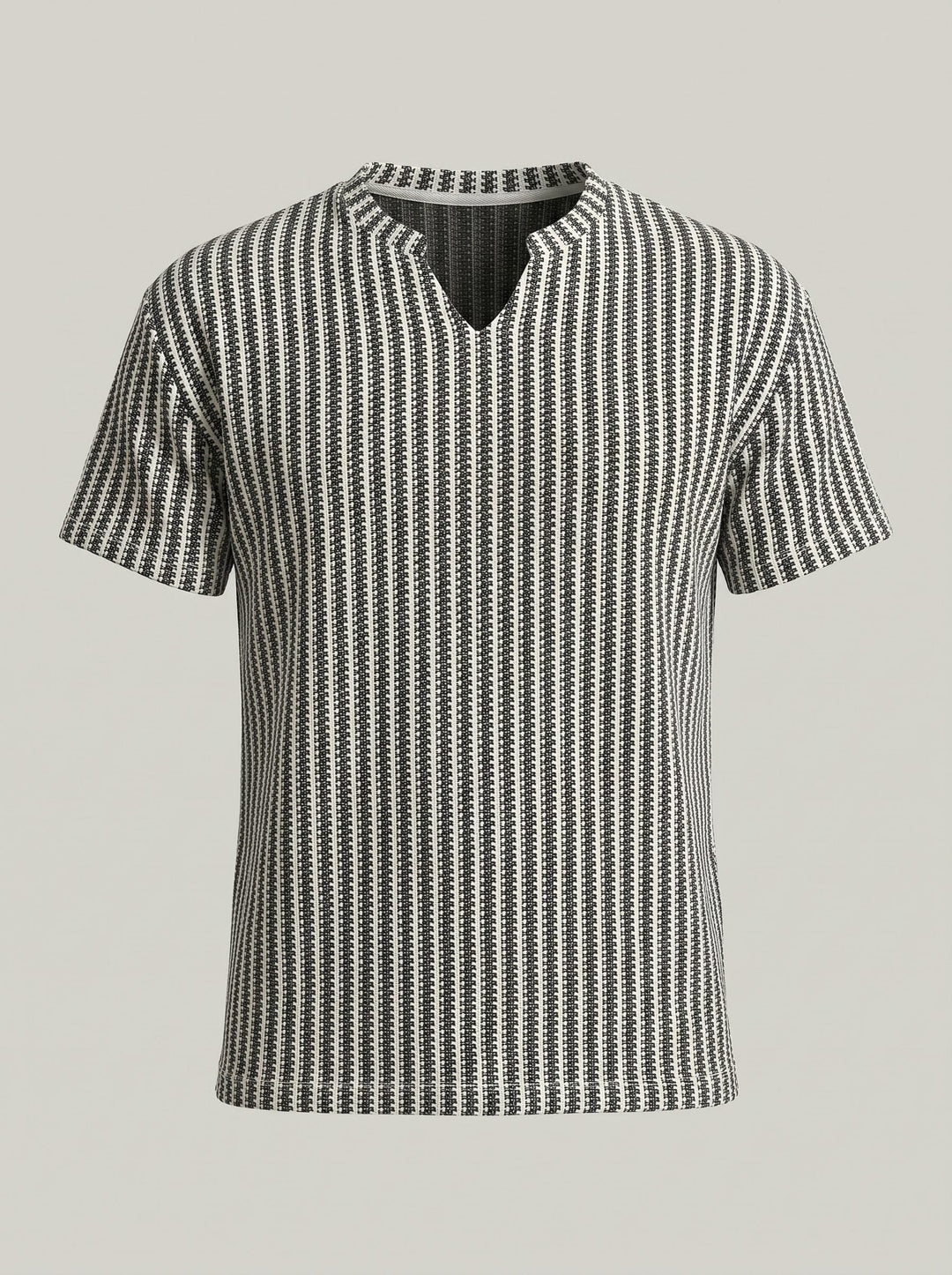 T-shirt rayé à col V, porté