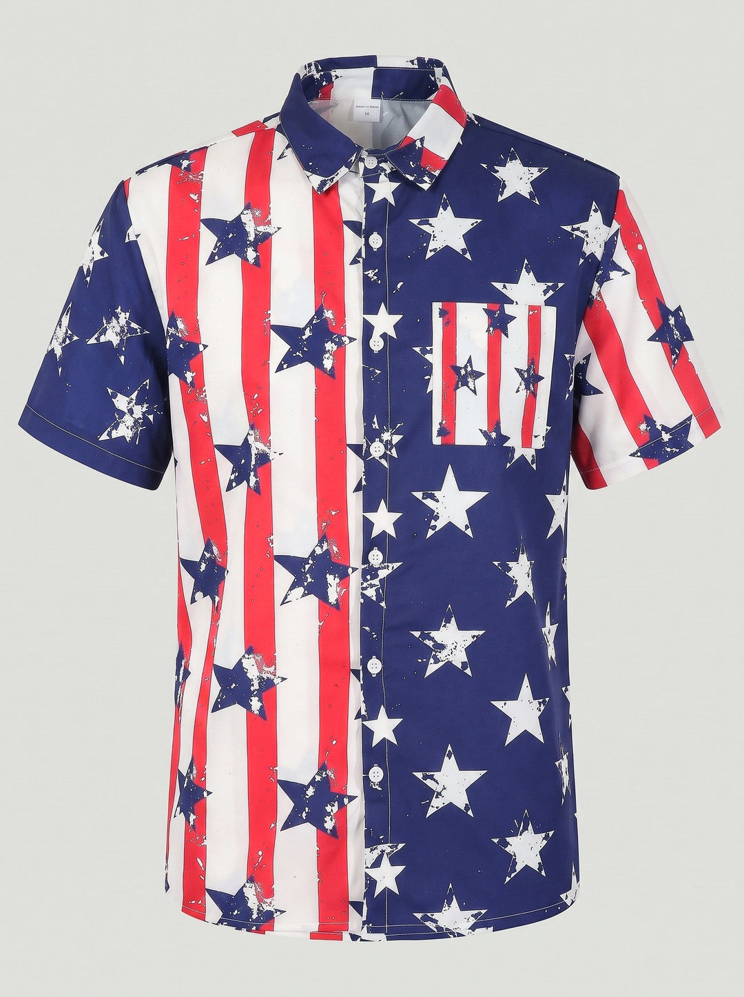 Chemise à étoiles et rayures bleu, blanc, rouge — vue à plat