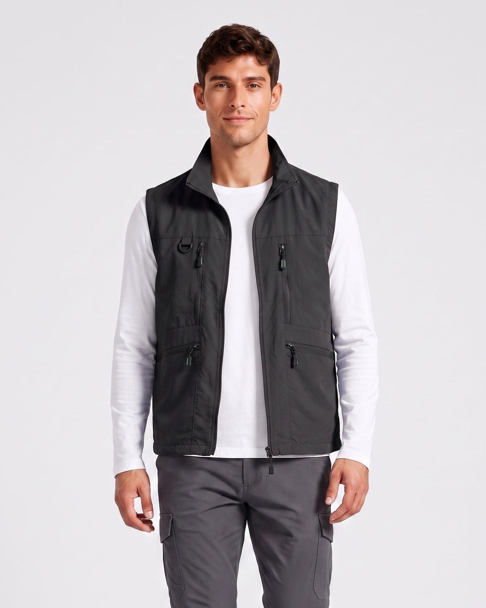 Gilet sans manches à poches multiples noir — vue de face