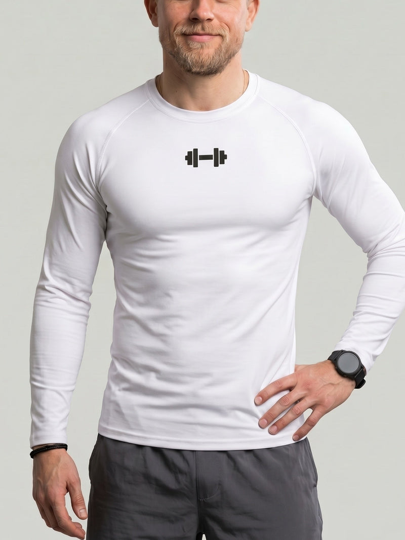 T-shirt manches longues imprimé haltère blanc — vue de face