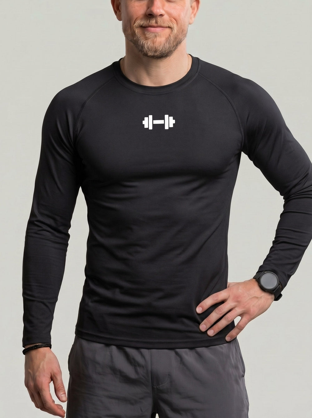 T-shirt manches longues imprimé haltère noir — vue de face