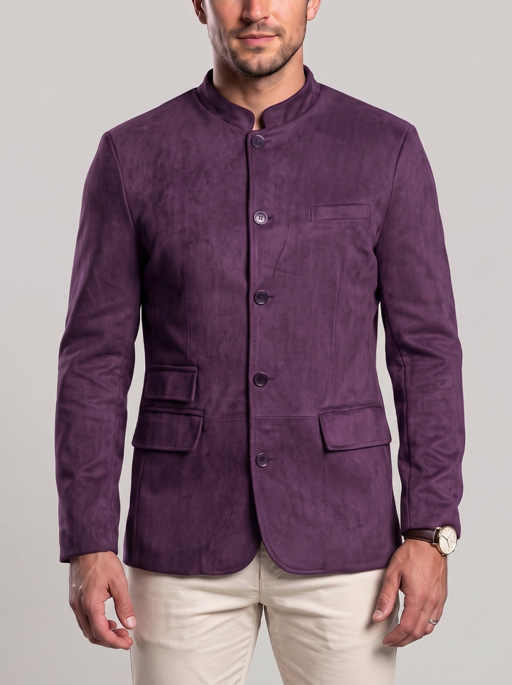Veste à col montant et poches violette — vue de face