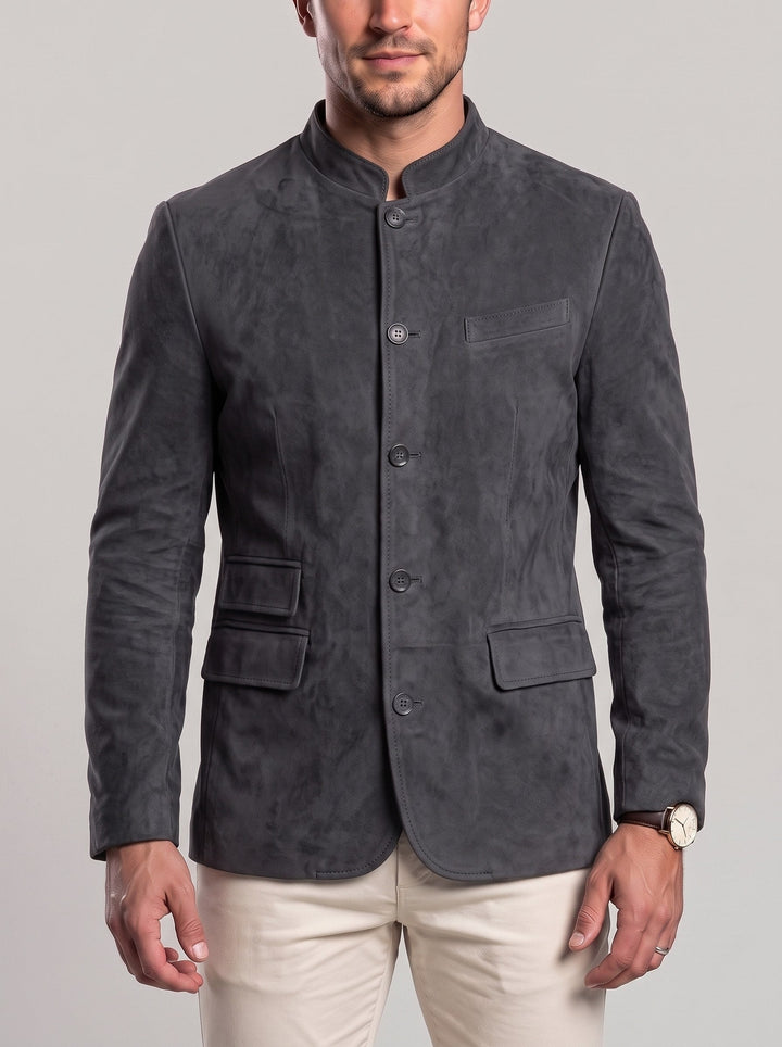 Veste à col montant et poches gris foncé — vue de face