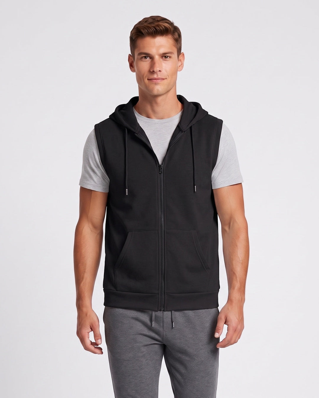 Gilet à capuche noir — vue de face