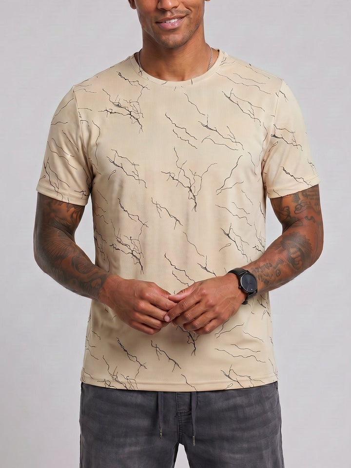 T-shirt col rond à motif marbré, porté