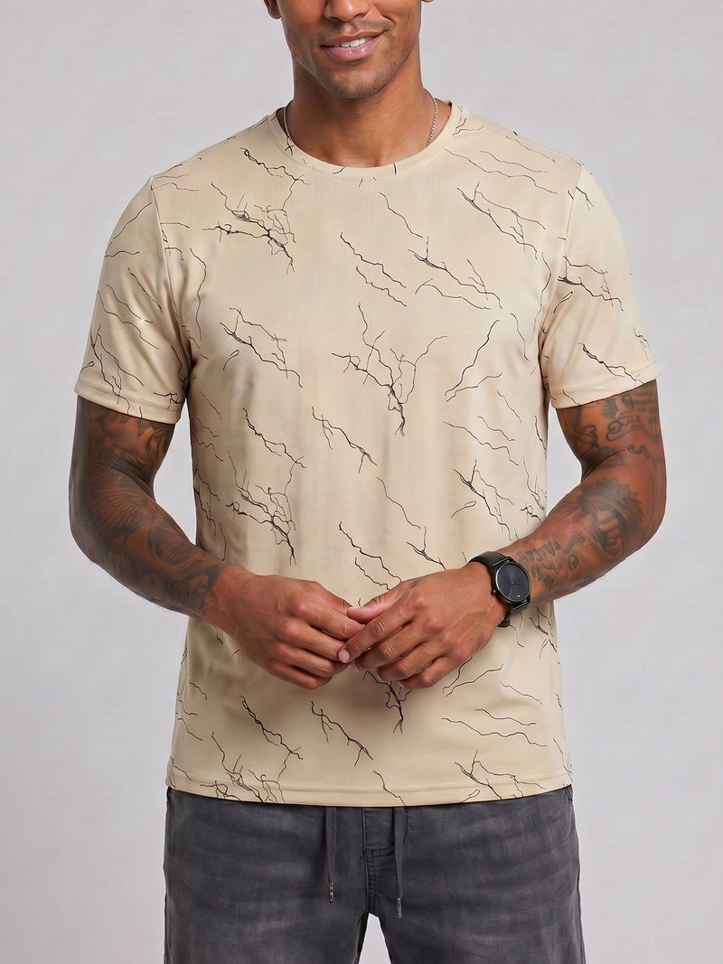 T-shirt col rond à motif marbré, porté