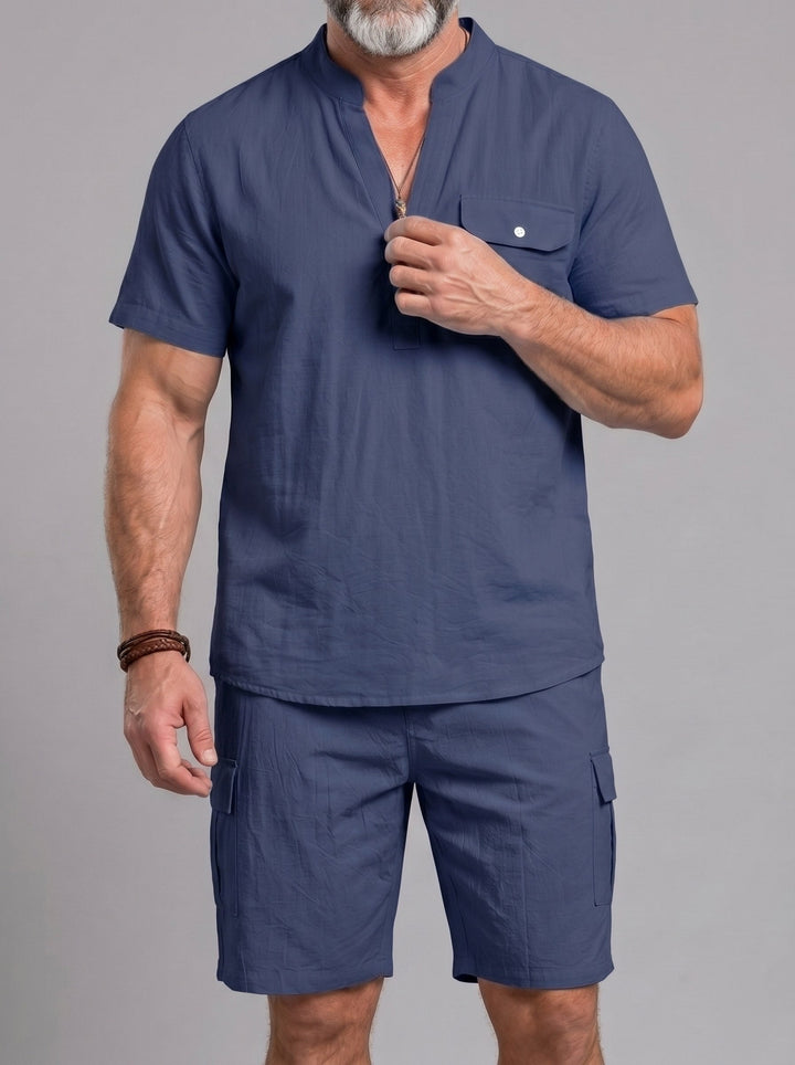 Ensemble chemise col montant et short, porté