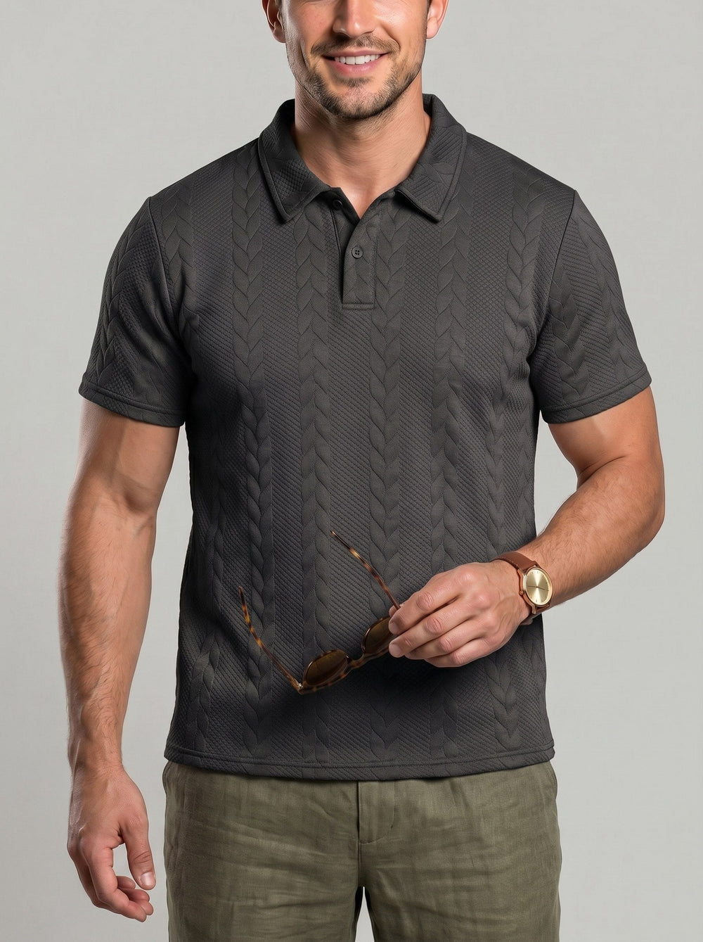 Polo en maille texturée — vue de profil