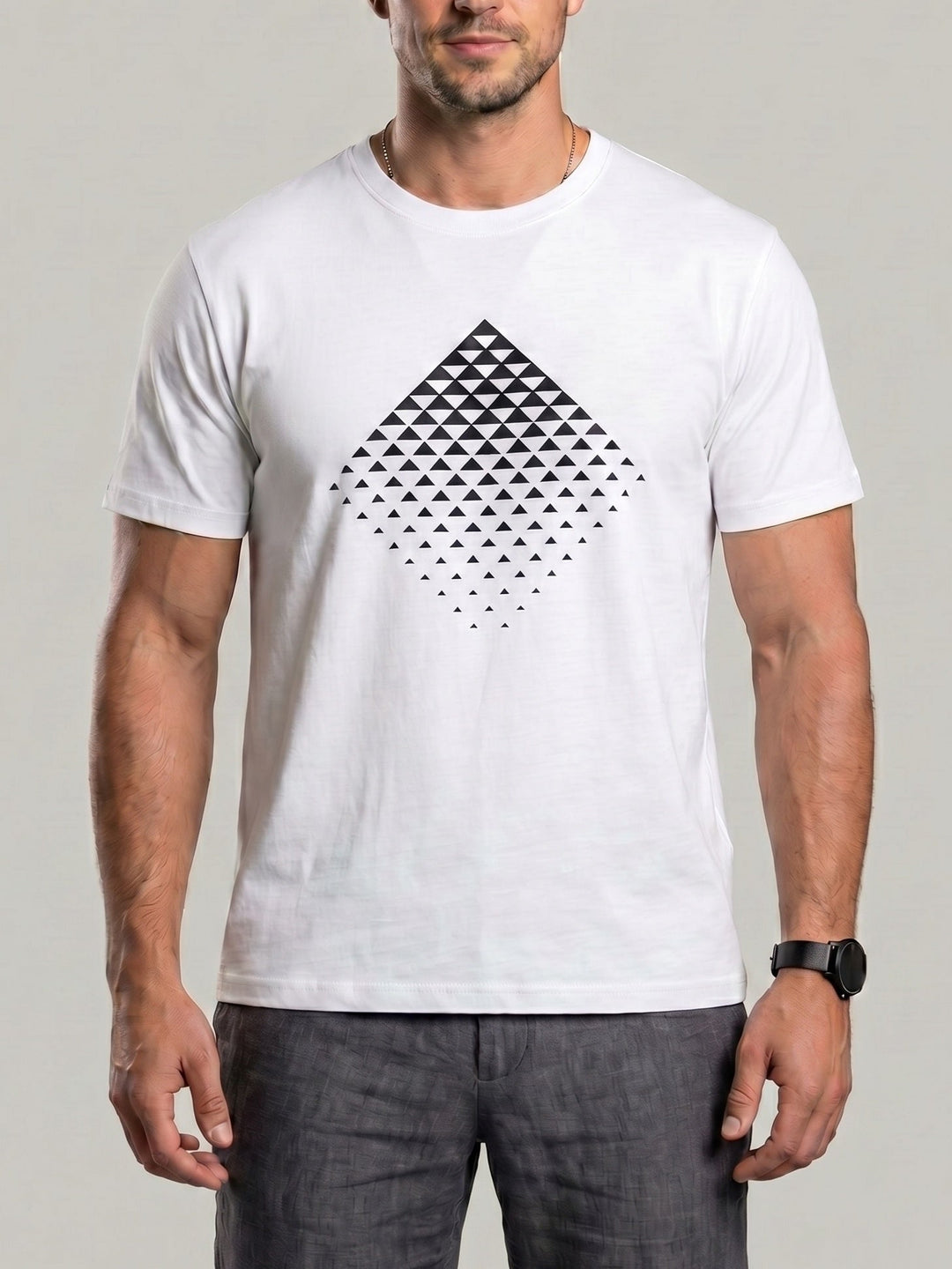 T-shirt à imprimé géométrique blanc, vue portée de face