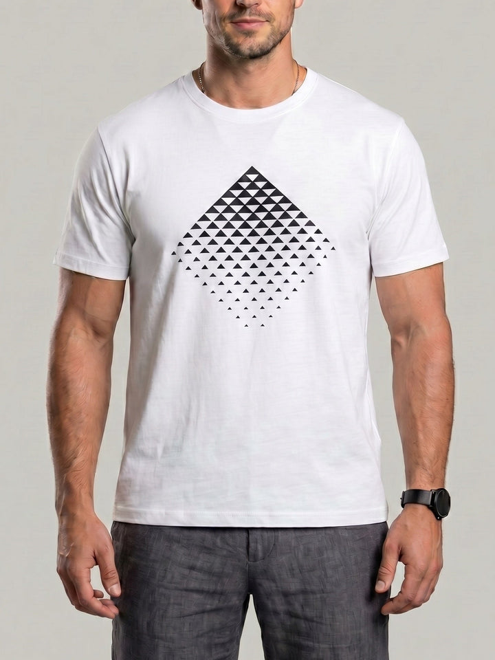 T-shirt à imprimé géométrique blanc, vue portée de face