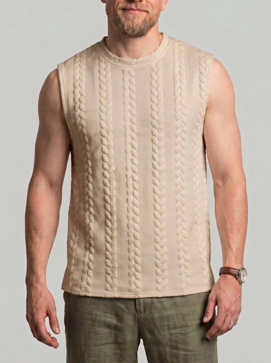 Débardeur sport beige, vue portée de face