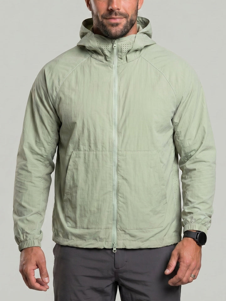 Veste zippée à capuche raglan vert clair — vue de face