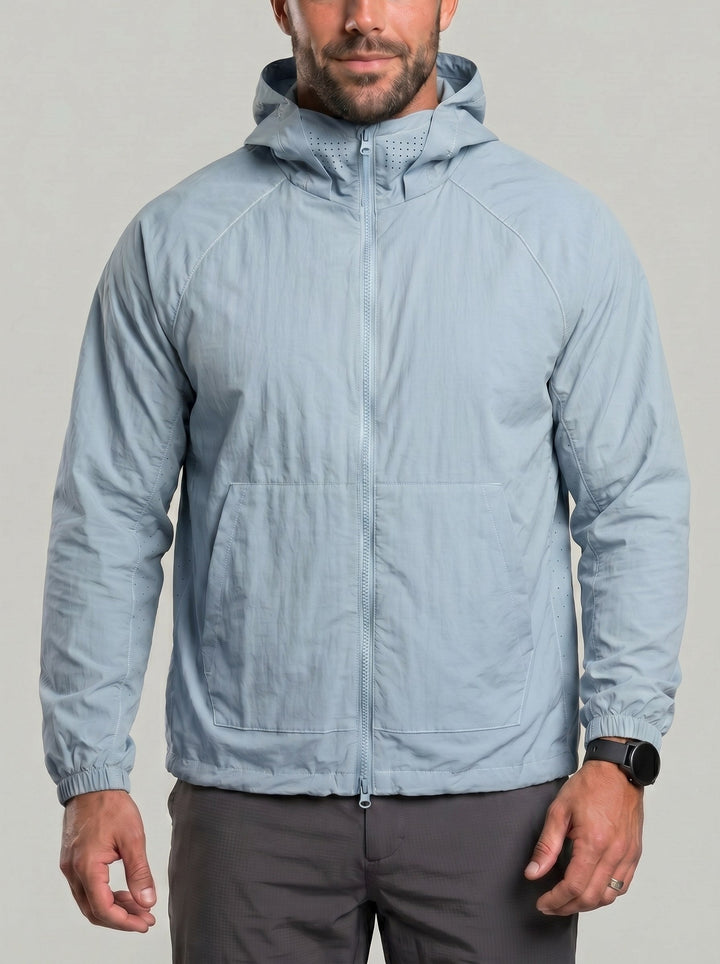 Veste zippée à capuche raglan bleu ciel — vue de face