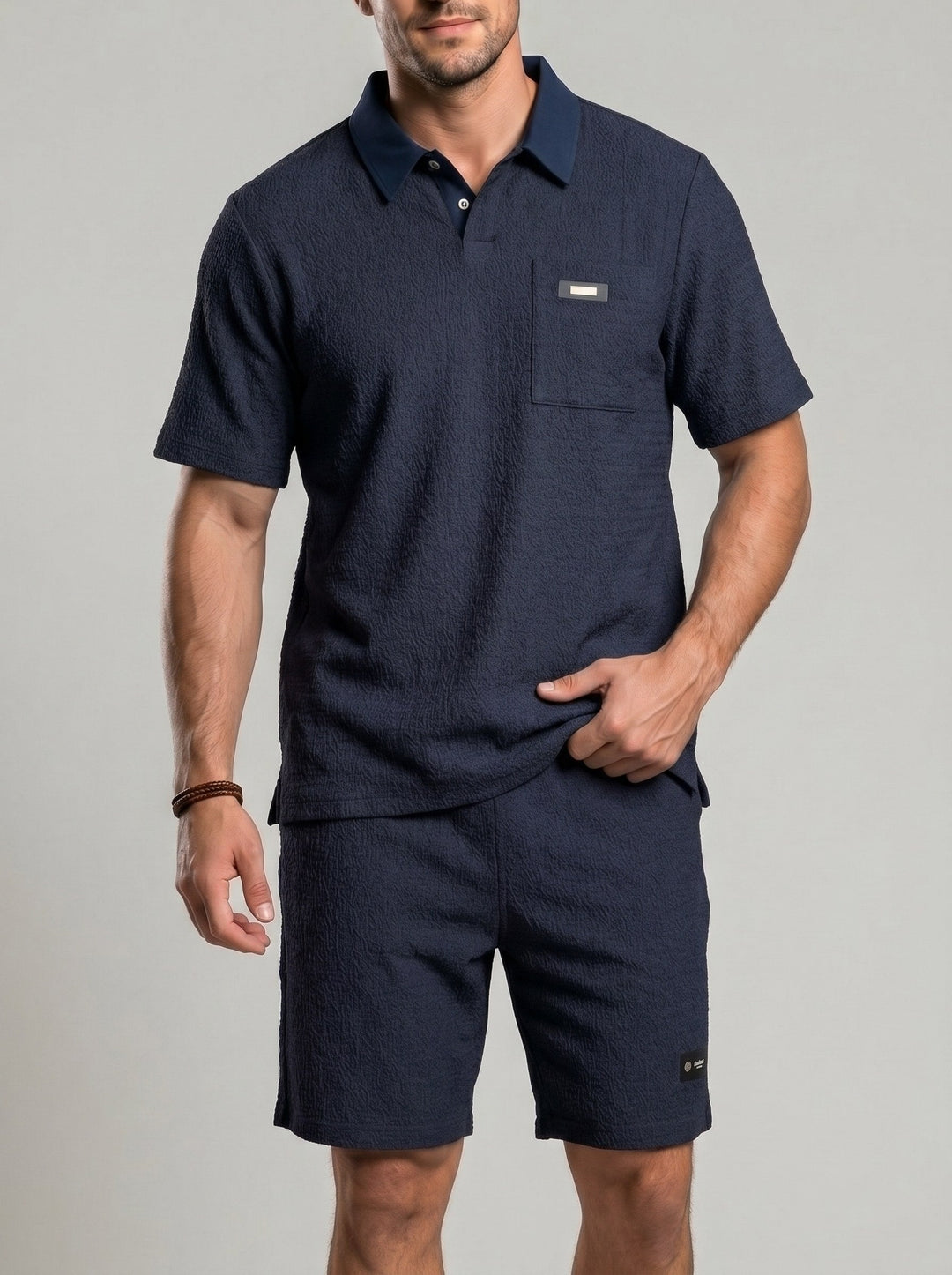Ensemble polo à blocs de couleur et short — vue complémentaire du produit.