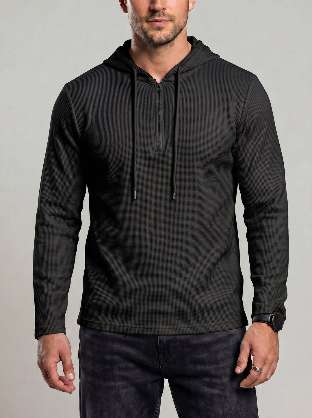 Sweat gaufré à ouverture demi-zip — vue de trois-quarts