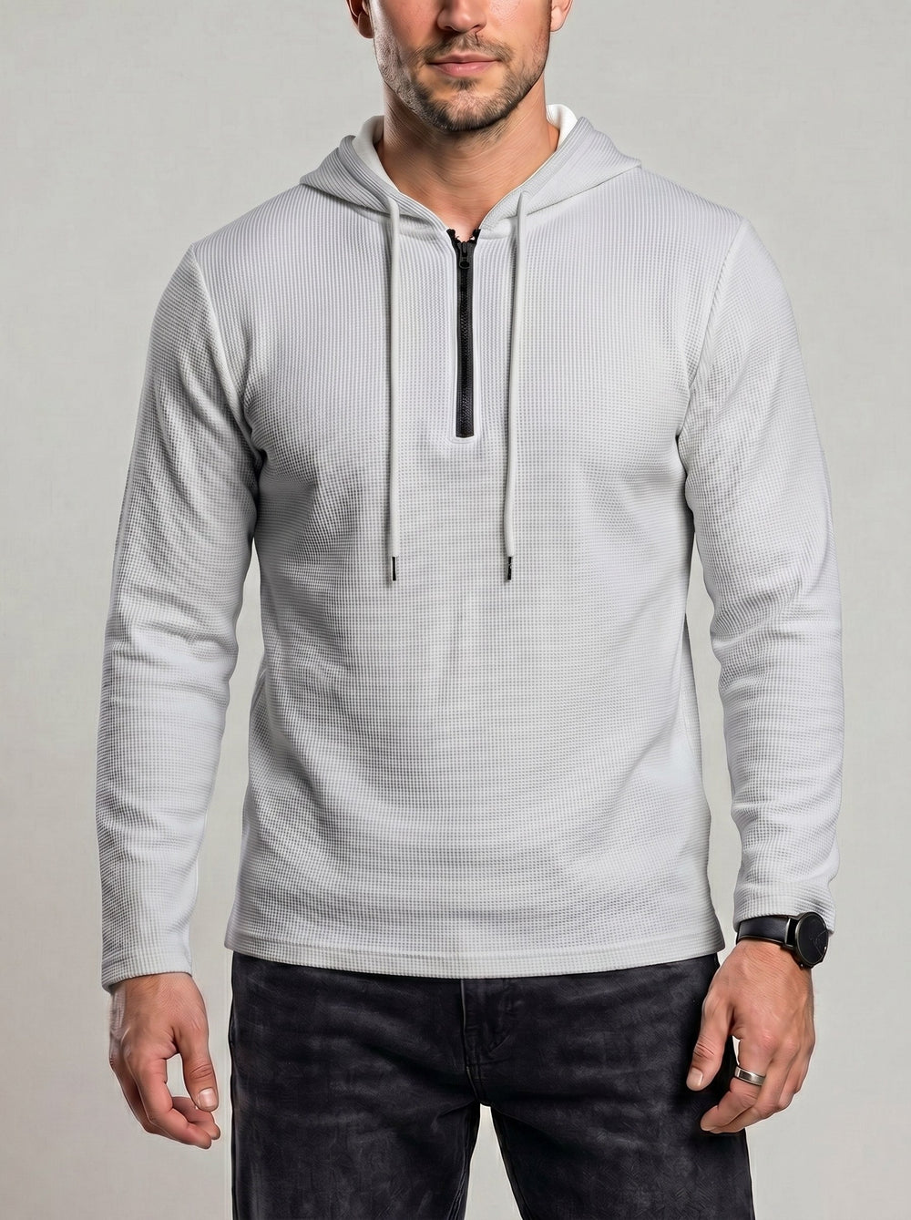 Sweat gaufré à ouverture demi-zip — vue de profil