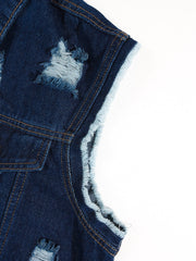 Gilet bleu marine sans manches — détail de l'emmanchure effilochée